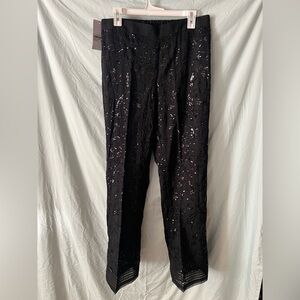NEW NWT Sapphire Black Silk Embroidery Sequin pants organza trim sz Large 12 14